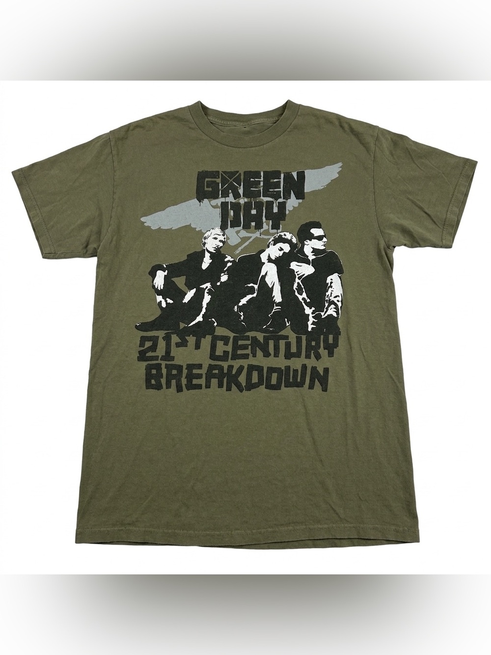 Green Day Shirt 21st Century Breakdown Olive Green Band Tee Graphic Rock Tour M
